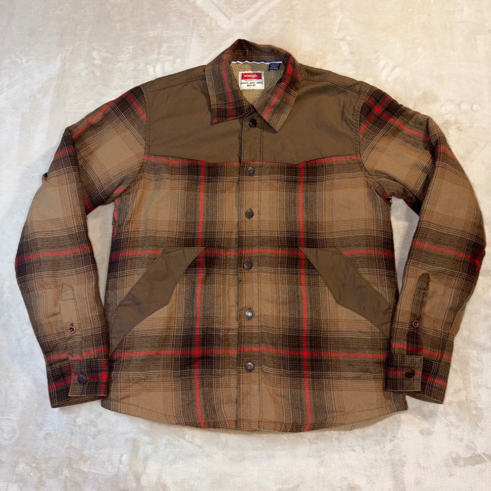 Wrangler Mens Plaid Sherpa Lined Shirt Jacket Brown Red Western 112361220 Small